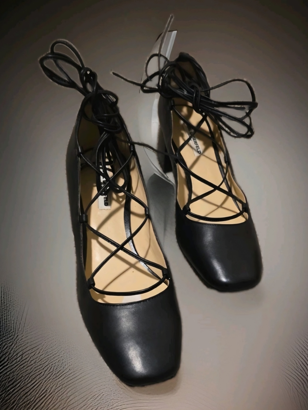 Pre-loved Karl Black Lagerfeld Lace up Charlie Chunky Block Heels Sz 9.5